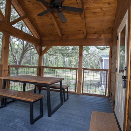cabin porch with seating